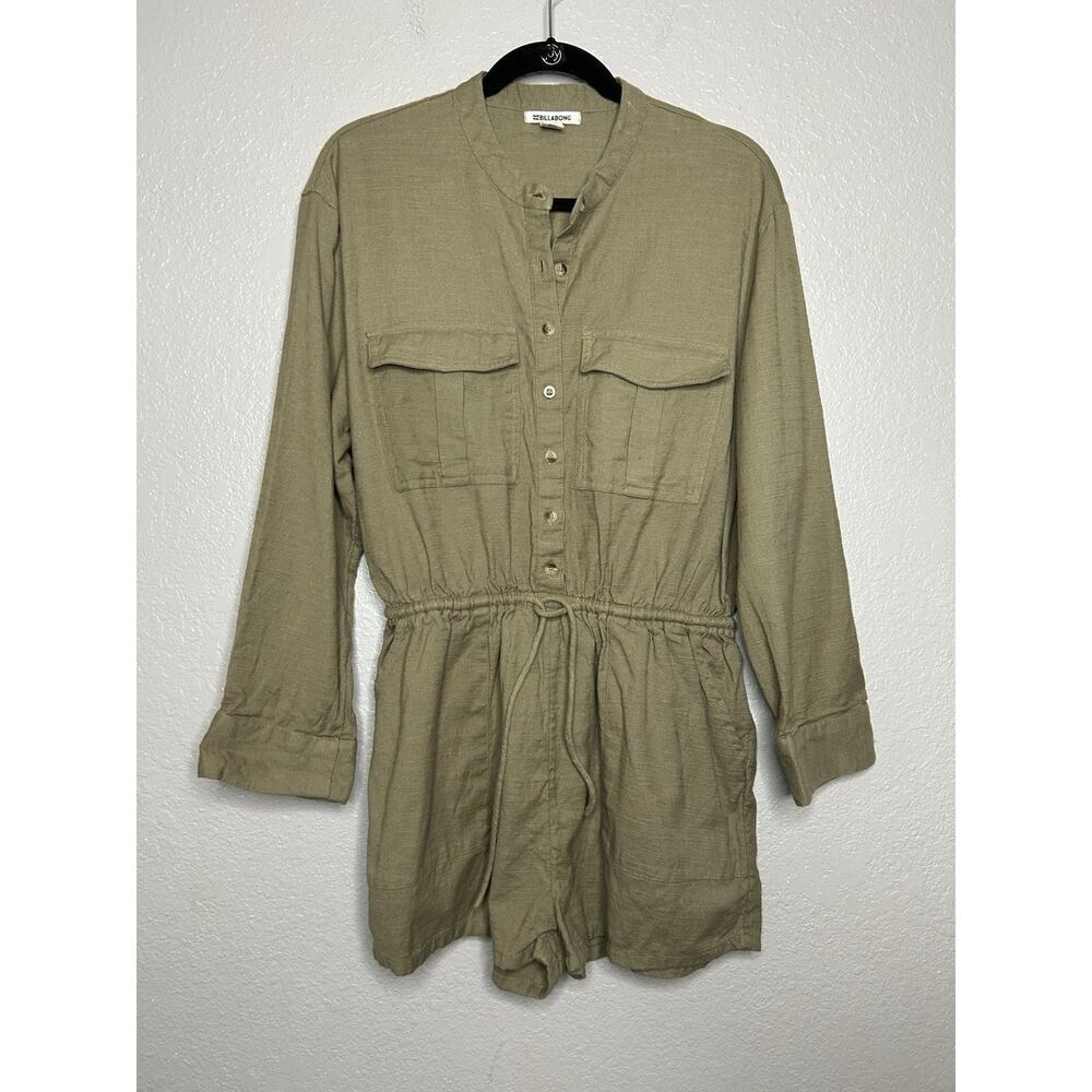Billabong Wake The Night Women's Lifestyle Short Romper Green Long Sleeve Large